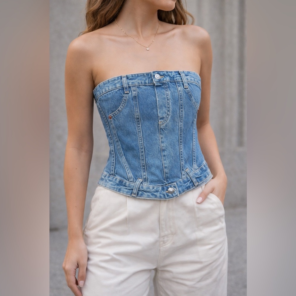 Zara Denim Corset Top TRF – Strapless Bustier – NWT – Size S